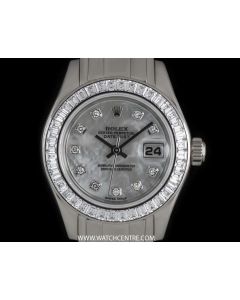 Rolex 18k White Gold Mother of Pearl Dial Diamond Set Pearlmaster Datejust B&P 80309