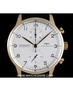 IWC 18k Rose Gold Silver Dial Portuguese Chronograph B&P IW371402