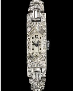 A Diamond Set Cocktail Vintage Ladies Platinum Silver Dial Dress Wristwatch