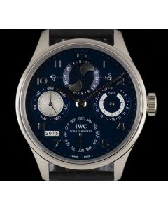 IWC 7 Day Portuguese Perpetual Calendar Gents 18k White Gold Blue Dial IW503203