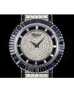 Chopard Fully Loaded Ladies Dress Watch 18k White Gold Diamond & Sapphire Set 143001-1003