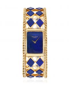 Patek Philippe 18k Yellow Gold Rare Lapis Lazuli Set Women's Vintage Watch 4241
