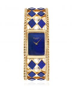 Patek Philippe Yellow Gold Rare Lapis Lazuli Set Vintage Watch 4241