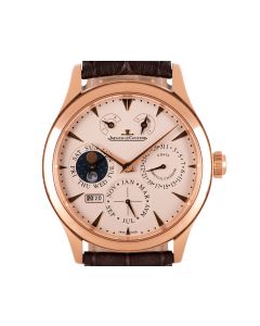 Jaeger LeCoultre Master 8 Day Perpetual Men's 18k Rose Gold Silver Dial B&P Q1612420