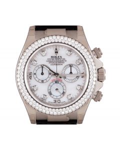 Rolex Unworn Cosmograph Daytona NOS Men's 18k White Gold Mother of Pearl Dial Diamond Set 116589RBR