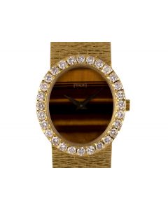 Piaget Dress Watch Ladies 18k Yellow Gold Tigers Eye Dial Diamond Bezel 9814 A 6