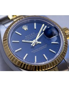 Rolex Datejust Ladies Stainless Steel & 18k Yellow Gold Blue Dial B&P 69173