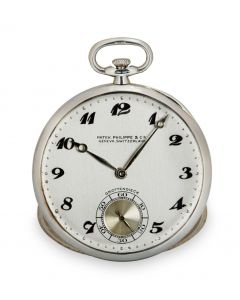 Patek Philippe Open Face Pocket Watch Bassine Style Vintage White Gold Double Name Grottendieck