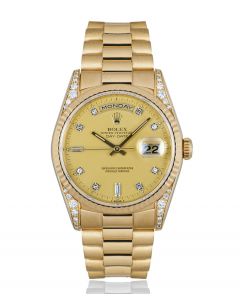 Rolex Day-Date Yellow Gold Champagne Dial Diamond Set 18338