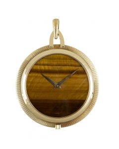 Piaget. A Yellow Gold Open Face Pendant Watch with Rare Tiger's Eye Stone  Dial C1973