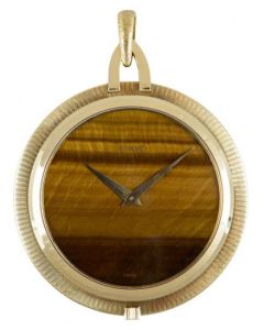 Piaget. A Yellow Gold Open Face Pendant Watch with Rare Tiger's Eye Stone  Dial C1973