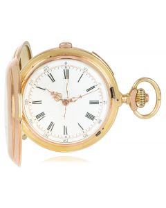 A Rose Gold Quarter Repeater Chronograph Keyless Lever Full Hunter Pocket Watch C1900