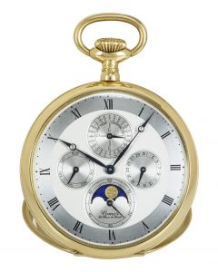 Comor 18ct Yellow Gold Open Face Keyless Lever Perpetual Calendar Pocket Watch C1970 