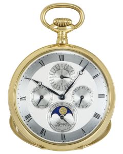 Comor 18ct Yellow Gold Open Face Keyless Lever Perpetual Calendar Pocket Watch C1970 