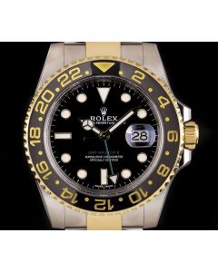 Rolex GMT-Master II Men's Stainless Steel & 18k Yellow Gold Black Dial Ceramic Bezel 116713LN