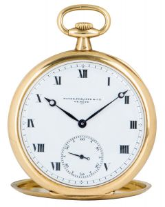 Patek Philippe 18ct Yellow Gold Open Face Keyless Lever Pocket Watch with Rare Enamel Dial C1920