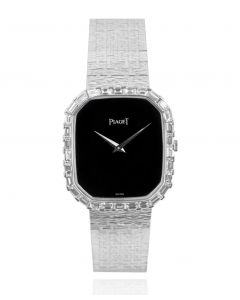 Piaget Octagonal Case Vintage Men's 18k White Gold Onyx Dial Baguette Diamond Bezel 97910 A 6