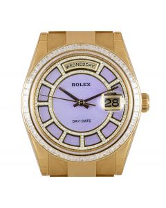 Rolex Unworn Day-Date NOS Men's 18k Yellow Gold Pink Mother of Pearl Carousel Dial Diamond Set B&P 118398BR