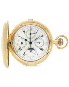 A Gold Calendar Minute Repeater Chronograph Half Hunter Pocket Watch C1900