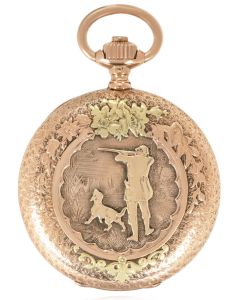 Longines. A Rare Hunting Festival Rose Gold Full Hunter Pocket Watch C1900