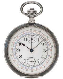 A Silver Niello Open Face Chronograph Pocket Watch C1900