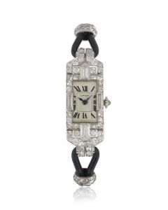 Cartier Rare Cocktail Art Deco Dress Watch Vintage Platinum Diamond Set European Watch & Clock Co Movement 