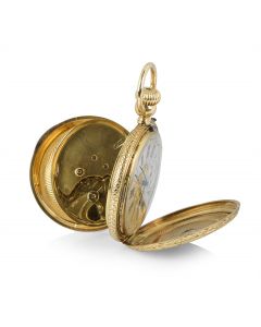 Henri Grandjean & Co. Full Hunter Pocket Watch Vintage Gents 18k Yellow Gold Silvered Dial
