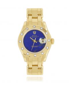 Rolex Pearlmaster Datejust Women's 18k Yellow Gold Lapis Lazuli Dial Diamond Set B&P 69318