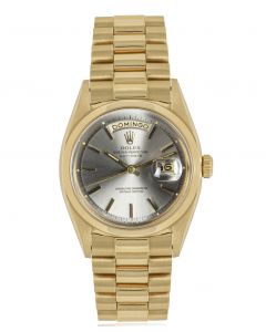 Rolex Day-Date Vintage Men's 18k Yellow Gold Silver Dial 1802