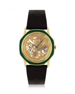 Audemars Piguet Classique Skeleton Yellow Gold Green Enamel Bezel 4222BA