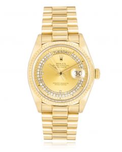 Rolex Day-Date Men's 18k Yellow Gold Champagne Double String Diamond Dial 18038