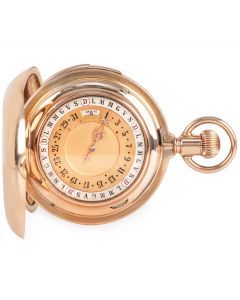 Swiss Rose Gold Double Sided Calendar Quarter Repeater Keyless Lever Pocket Watch C1900s
