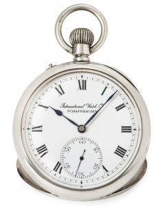 International Watch Company Schaffhausen Very Rare Fishtail keyless Lever Open Face Silver Pocket Watch
