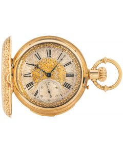 Montandon Freres. A Heavy 18ct Gold Highly Engraved Keyless Lever Minute Repeater Full Hunter Pocket Watch C1880 