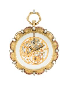 Girard Perregaux. A Rare Gold Skeleton Diamond & Ruby Set Pocket Watch C1980s