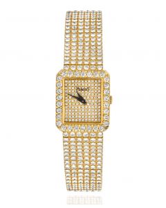 Piaget Fully Loaded Dress Watch Women's 18k Yellow Gold Pave Diamond Dial Diamond Set 83541 C626