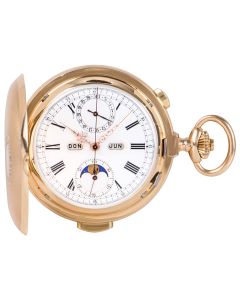 EDDA Watch Co Rose Gold Full Hunter Minute Repeater Calendar Chronograph Pocket Watch