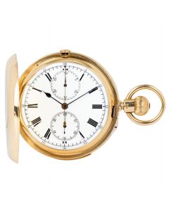 English Minute Repeater Chronograph Yellow Gold Keyless Lever Full Hunter Pocket Watch C1898