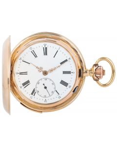 A Swiss 14ct Rose Gold Erotic Automaton Quarter Repeater Keyless lever  Full Hunter Pocket Watch C1900s