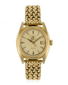 Rolex Rare Vintage Semi Bubble Back Oyster Perpetual 18k Yellow Gold Silver Dial 6105