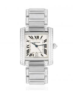 Cartier Tank Francaise Large White Gold Diamond Set WE1003SF