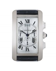 Cartier Tank Americaine XL Men's 18k White Gold Silver Guilloche Dial B&P W2609456