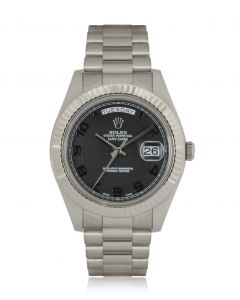 Rolex Day-Date II White Gold Black Arabic Dial B&P 218239