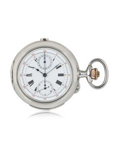 Swiss Open Face Quarter Repeater Chronograph Pocket Watch Silver