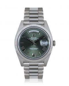 Rolex Day-Date 40 White Gold Olive Green Dial B&P 228239