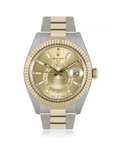 Rolex Unworn Sky-Dweller Stainless Steel & Yellow Gold Champagne-Colour Dial B&P 326933