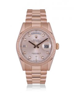 Rolex Day-Date Rose Gold Rose Diamond Dial B&P 118235