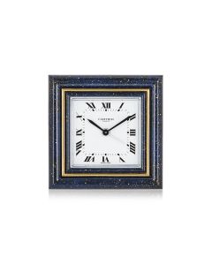 Cartier Desk Clock Brass Lapis Enamel