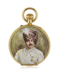 Rotherhams 18kt Gold Open Face Pocket Watch with an Enamel Portrait of a Maharaja. the 14th Thakore Saheb of Rajkot
