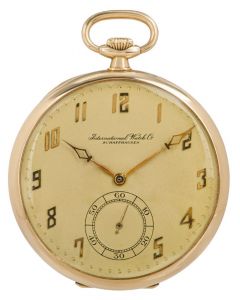 International Watch Company Rose Gold Keyless Lever Open Face Pocket Watch C1920s